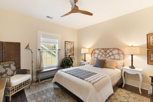 1012 Ashley Ave, Charleston, SC 29403 - bedroom featuring baseboards, a ceiling fan, wood finished floors, and visible vents