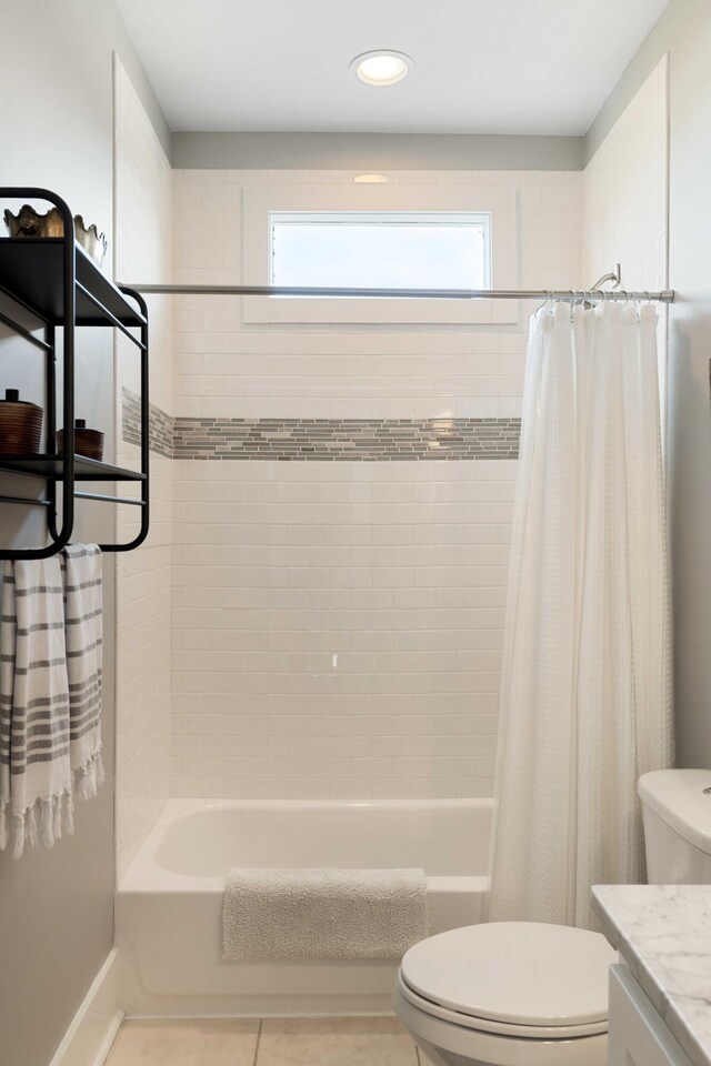 1012 Ashley Ave, Charleston, SC 29403 - bathroom featuring recessed lighting, tile patterned floors, toilet, vanity, and shower / bath combo