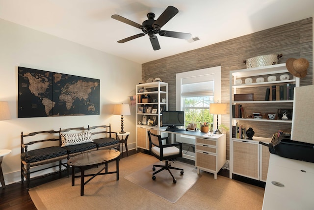 1012 Ashley Ave, Charleston, SC 29403 - office area with wood finished floors, visible vents, a ceiling fan, and baseboards