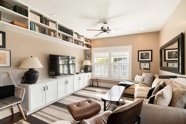 1012 Ashley Ave, Charleston, SC 29403 - living area with baseboards, a ceiling fan, light wood-style floors, and recessed lighting