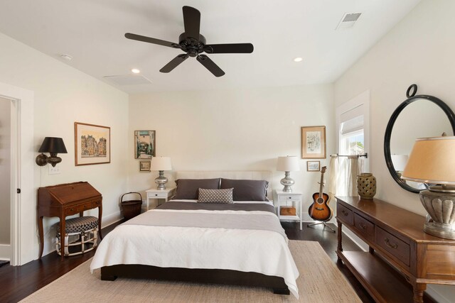 1012 Ashley Ave, Charleston, SC 29403 - bedroom with dark wood finished floors, baseboards, visible vents, recessed lighting, and a ceiling fan