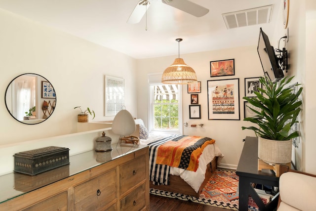 1012 Ashley Ave, Charleston, SC 29403 - bedroom featuring baseboards, a ceiling fan, visible vents, and dark wood finished floors
