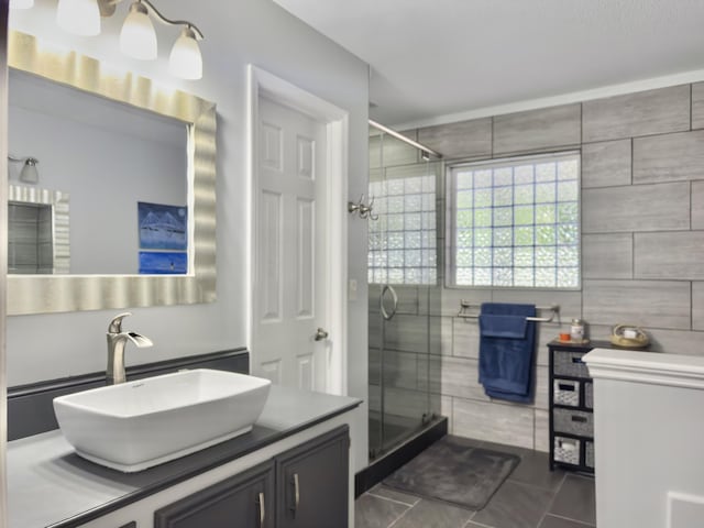 482 Planters Trace Dr, Charleston, SC 29412 - bathroom with a stall shower, vanity, and tile patterned flooring