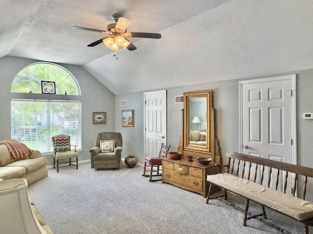 482 Planters Trace Dr, Charleston, SC 29412 - carpeted bedroom featuring lofted ceiling, a textured ceiling, baseboards, and a ceiling fan