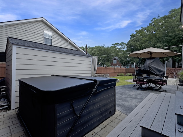 482 Planters Trace Dr, Charleston, SC 29412 - wooden terrace with a hot tub, outdoor dining space, and a patio
