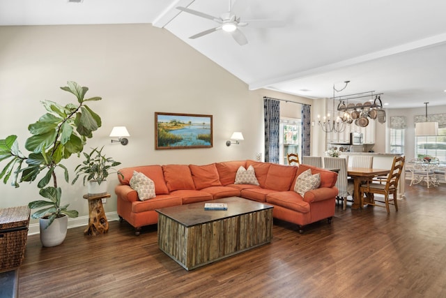 708 Lawton Harbor Dr, Charleston, SC 29412 - living room featuring a ceiling fan, dark wood-type flooring, plenty of natural light, and a chandelier