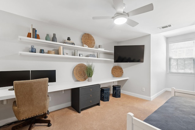 708 Lawton Harbor Dr, Charleston, SC 29412 - office area featuring light carpet, built in study area, and ceiling fan