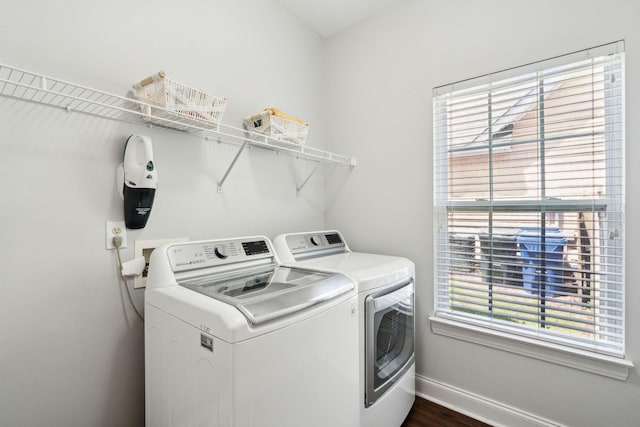 708 Lawton Harbor Dr, Charleston, SC 29412 - laundry room with washer and clothes dryer and dark wood-style flooring