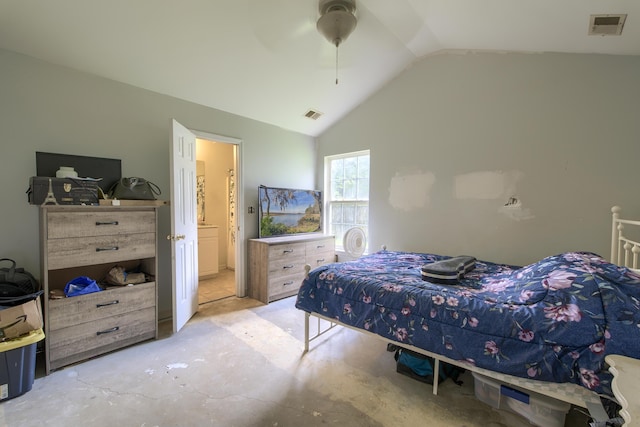 2538 Wayne Scott Ct, Charleston, SC 29414 - bedroom featuring lofted ceiling, concrete flooring, and ceiling fan