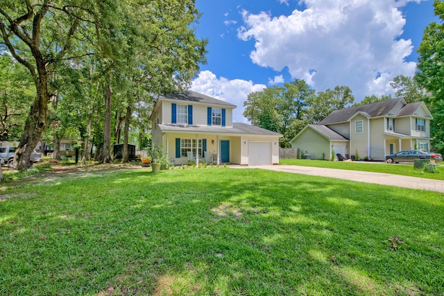 2538 Wayne Scott Ct, Charleston, SC 29414 - view of front facade featuring concrete driveway, a garage, a front yard, and a porch