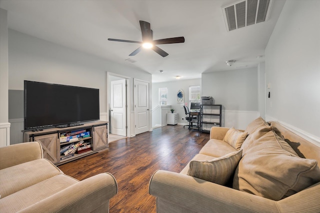 111 Nolin Rd, Moncks Corner, SC 29461 - living area with a ceiling fan and dark wood-type flooring
