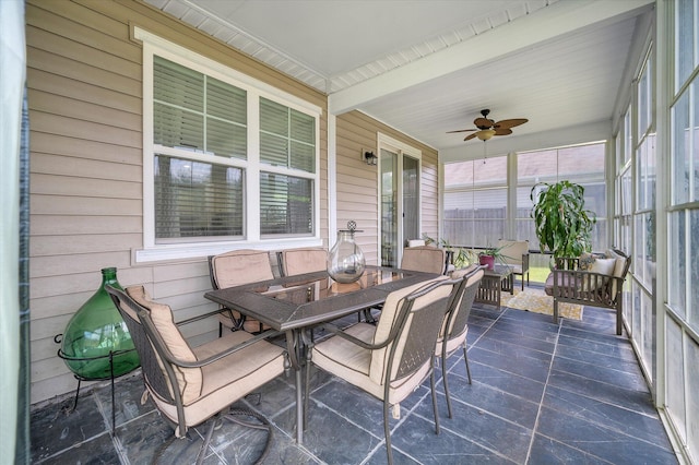 111 Nolin Rd, Moncks Corner, SC 29461 - sunroom / solarium featuring ceiling fan, outdoor dining space, and beamed ceiling