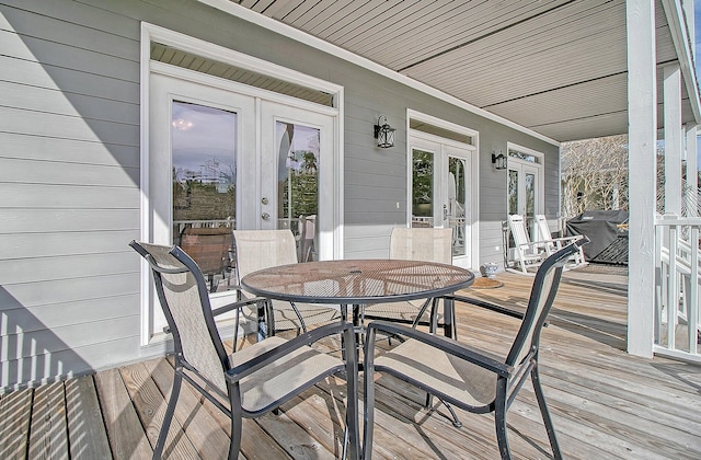 wooden terrace with french doors