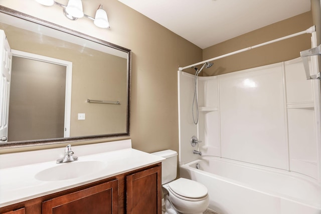 full bathroom with toilet, shower / washtub combination, and vanity