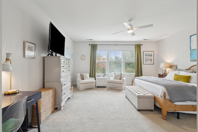 bedroom featuring ceiling fan and carpet flooring