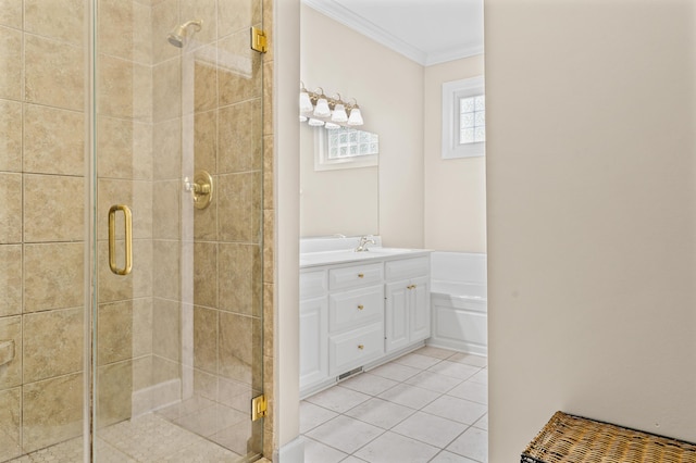 1096 Dunham Rd, Orangeburg, SC 29118 - full bath featuring a shower stall, tile patterned floors, vanity, and crown molding