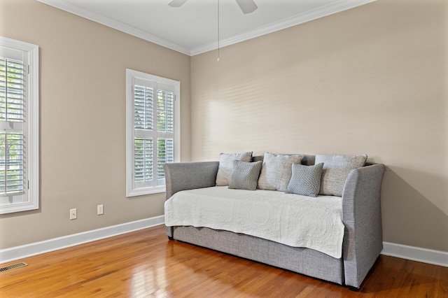 1096 Dunham Rd, Orangeburg, SC 29118 - bedroom featuring wood finished floors, visible vents, baseboards, and ornamental molding
