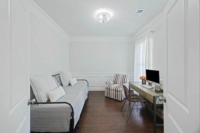 310 Silent Bluff Dr, Summerville, SC 29486 - office space featuring dark wood-style floors, visible vents, a decorative wall, and crown molding