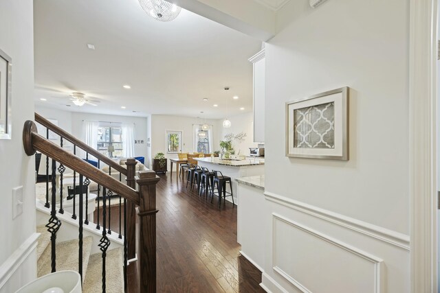310 Silent Bluff Dr, Summerville, SC 29486 - interior space featuring recessed lighting, dark wood finished floors, and stairway