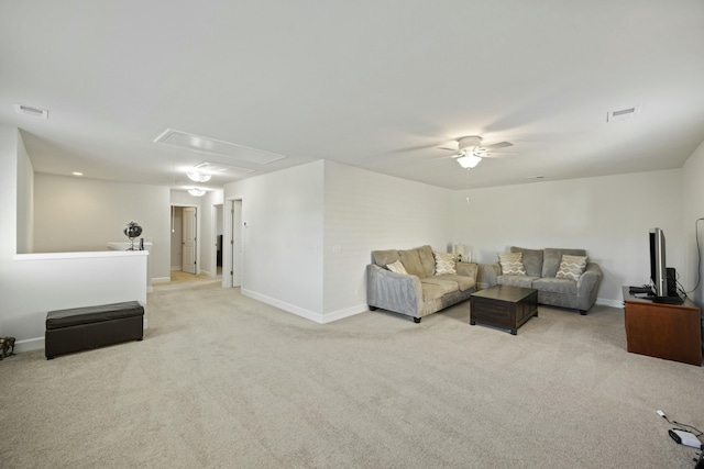 310 Silent Bluff Dr, Summerville, SC 29486 - living room featuring light carpet, attic access, visible vents, and baseboards