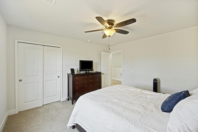 310 Silent Bluff Dr, Summerville, SC 29486 - bedroom with a ceiling fan, a closet, light colored carpet, and baseboards