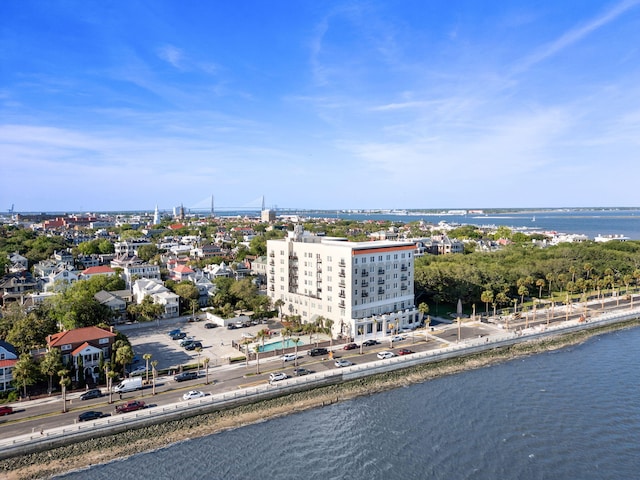 aerial view with a water view