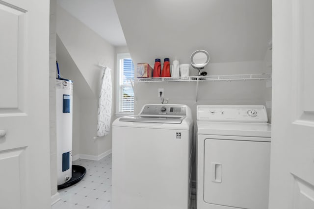 200 Oak Point Landing Dr, Mount Pleasant, SC 29464 - laundry area featuring separate washer and dryer, electric water heater, light flooring, and baseboards