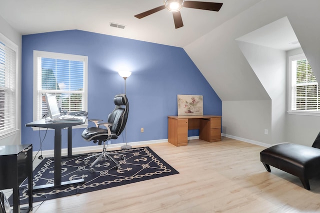 200 Oak Point Landing Dr, Mount Pleasant, SC 29464 - office space featuring lofted ceiling, wood finished floors, ceiling fan, and baseboards