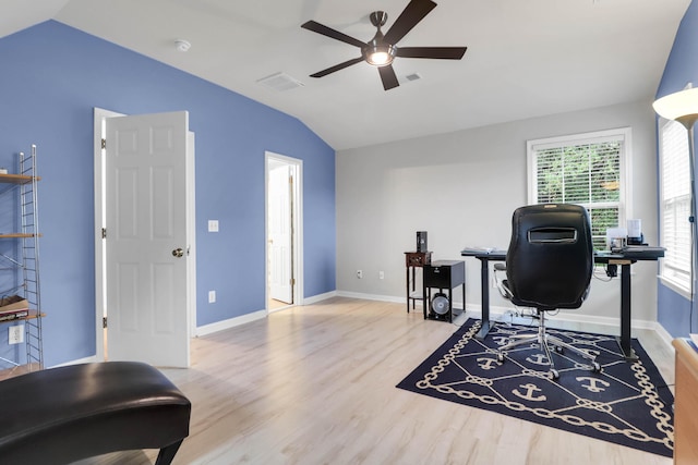 200 Oak Point Landing Dr, Mount Pleasant, SC 29464 - office space featuring vaulted ceiling, ceiling fan, wood finished floors, and baseboards