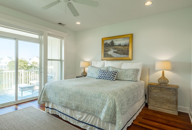 204 Michigan Avenue C-5 - Unit 11, Folly Beach, SC 29439 - bedroom featuring access to exterior, wood finished floors, recessed lighting, and ceiling fan