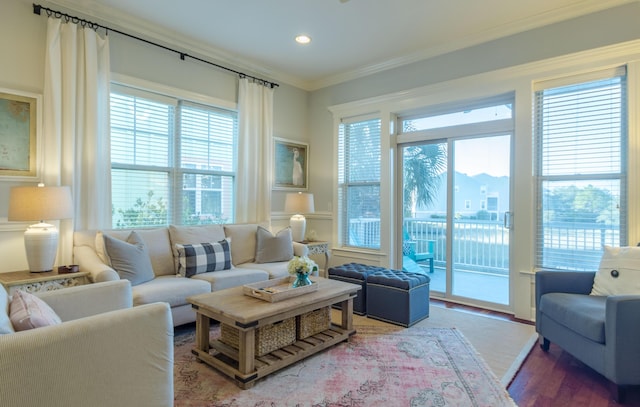204 Michigan Avenue C-5 - Unit 11, Folly Beach, SC 29439 - living room with ornamental molding, recessed lighting, and wood finished floors