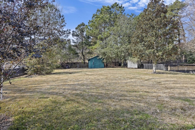 view of yard featuring a shed