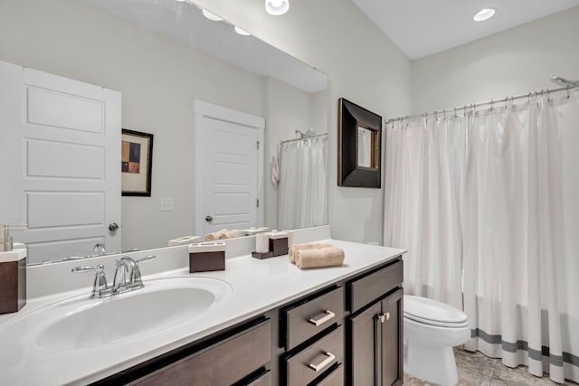 full bathroom featuring vanity, toilet, and shower / bath combo with shower curtain