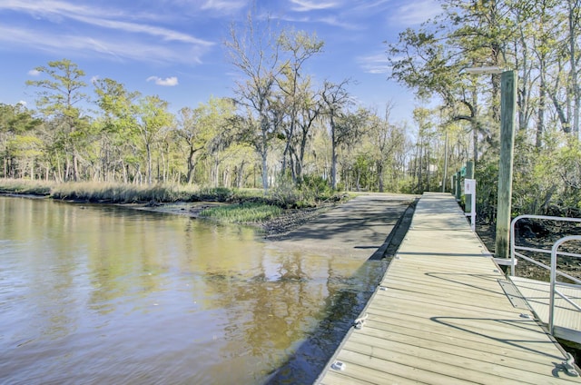 view of dock with a water view