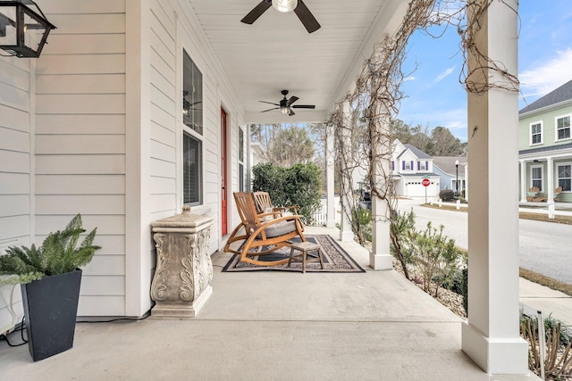 view of patio with ceiling fan and covered porch