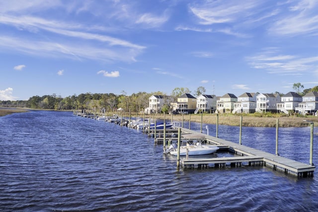 dock area with a water view