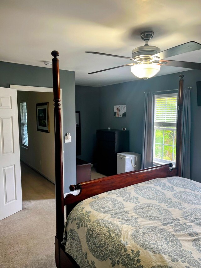 1418 Whispering Oak Trl, Mount Pleasant, SC 29466 - bedroom featuring fridge, carpet, freestanding refrigerator, and a ceiling fan