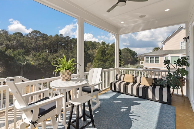 wooden terrace with ceiling fan