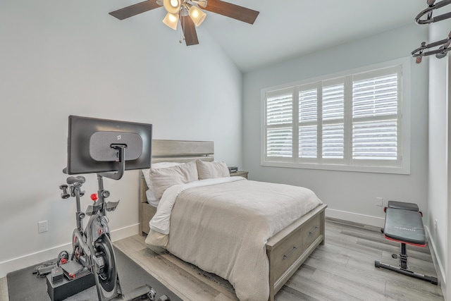 169 Jackson St, Charleston, SC 29403 - bedroom with baseboards, vaulted ceiling, ceiling fan, and light wood-style floors
