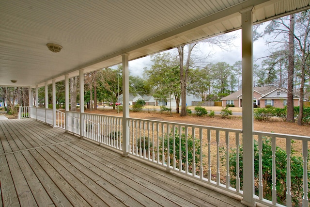 deck with a residential view