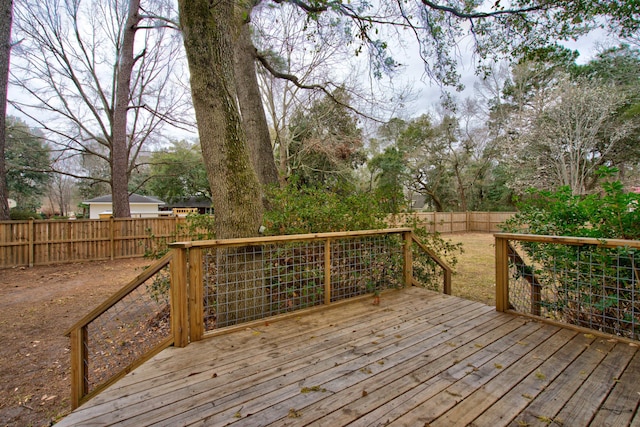 wooden terrace featuring a fenced backyard