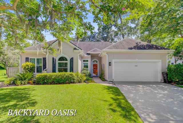 5406 E Crosland Ct, North Charleston, SC 29420 - single story home with stucco siding, an attached garage, and a front lawn