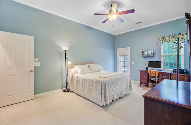 5406 E Crosland Ct, North Charleston, SC 29420 - carpeted bedroom featuring ornamental molding, a desk, and a ceiling fan