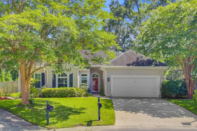 5406 E Crosland Ct, North Charleston, SC 29420 - view of front facade with stucco siding, a garage, concrete driveway, and roof with shingles