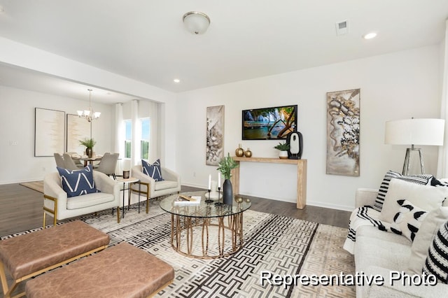 1219 Homecoming Blvd Unit Cc1-27, Ravenel, SC 29470 - living room with wood finished floors, a chandelier, and recessed lighting