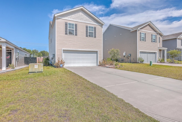 view of front of home featuring a garage and a front lawn