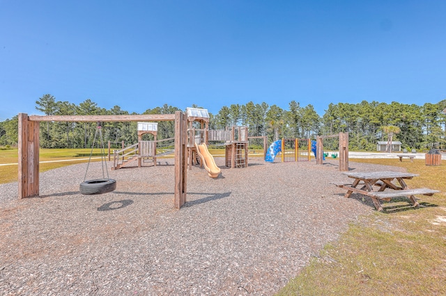 view of jungle gym with a yard