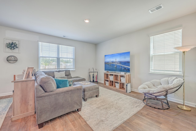 living room with light wood-type flooring