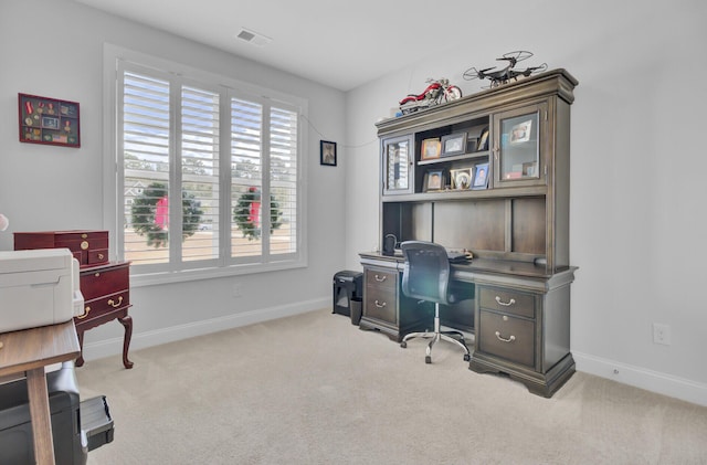 view of carpeted home office