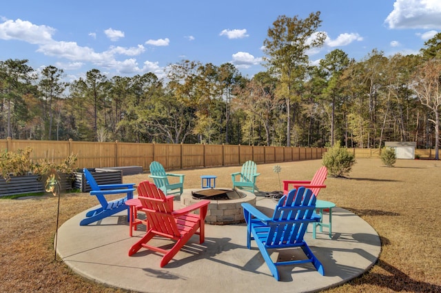 view of patio / terrace featuring a fire pit